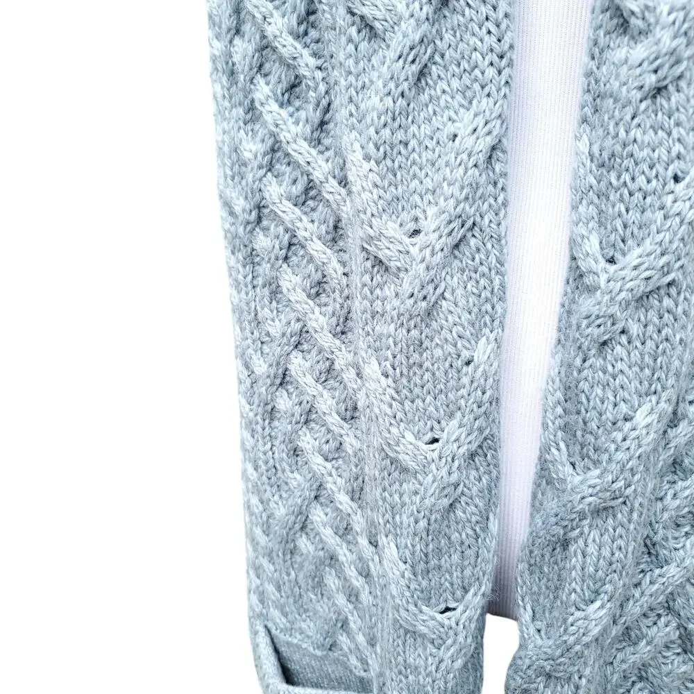 Kilronan Knitwear Blue Green Irish Wool Cable Knit Sweater Vest Cardigan Sz S
